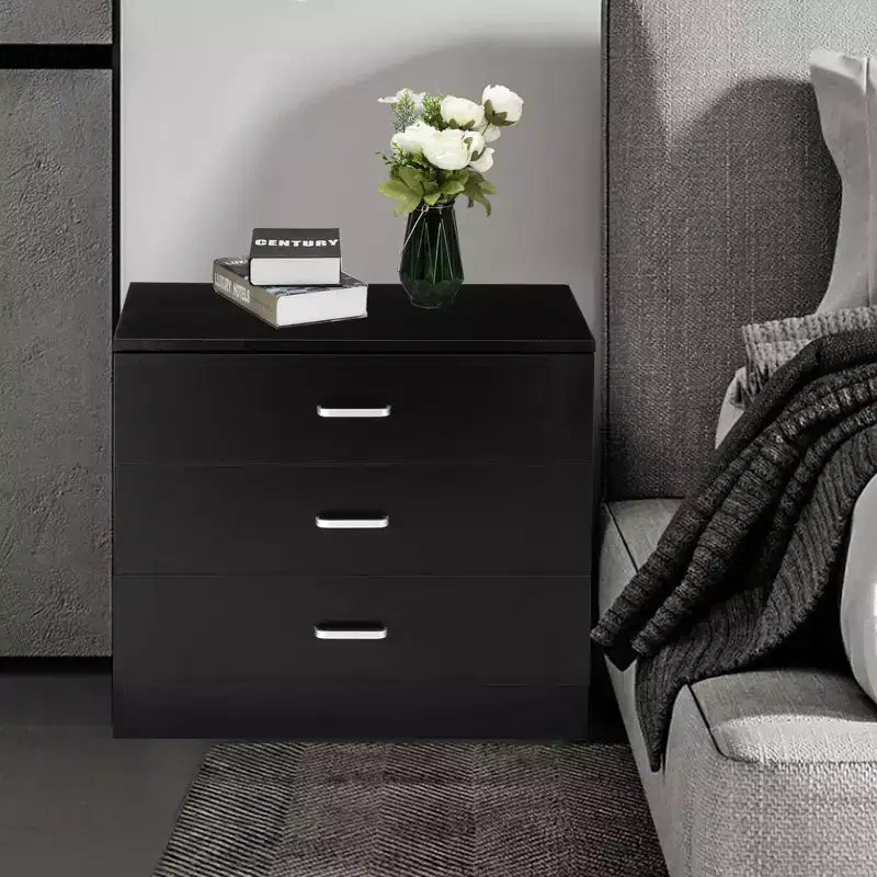 Karl Home 3-Drawer Black Particle Board 25.98in. W Chest of Drawer