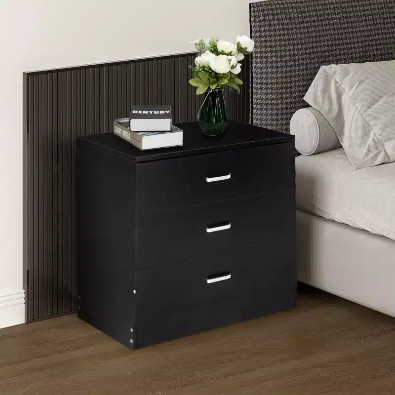 Karl Home 3-Drawer Black Particle Board 25.98in. W Chest of Drawer