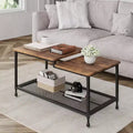 Coffee table, two-tiered rustic center table with grid shelf, industrial style living room table, cocktail table with adjustable feet