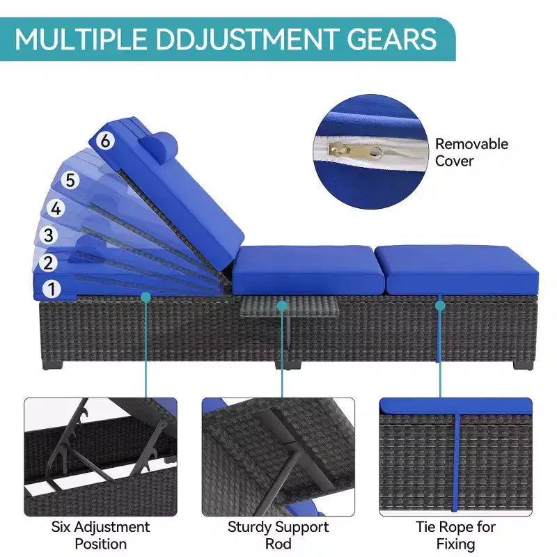 Patio Chaise Lounge Chair, 5-Positions Adjustable Wicker Outdoor Lounge Chairs with Side Table for Poolside, Deck