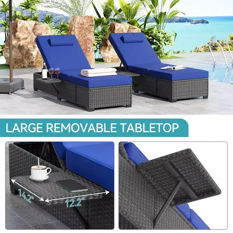 Patio Chaise Lounge Chair, 5-Positions Adjustable Wicker Outdoor Lounge Chairs with Side Table for Poolside, Deck