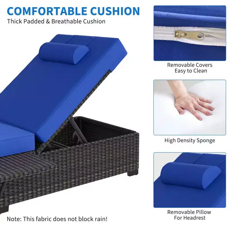 Patio Chaise Lounge Chair, 5-Positions Adjustable Wicker Outdoor Lounge Chairs with Side Table for Poolside, Deck