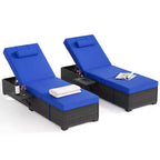 Patio Chaise Lounge Chair, 5-Positions Adjustable Wicker Outdoor Lounge Chairs with Side Table for Poolside, Deck