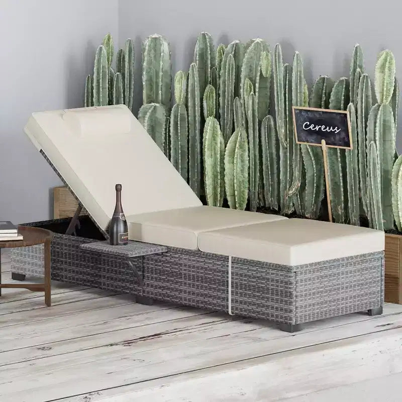Patio Chaise Lounge Chair, 5-Positions Adjustable Wicker Outdoor Lounge Chairs with Side Table for Poolside, Deck