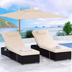 Patio Chaise Lounge Chair, 5-Positions Adjustable Wicker Outdoor Lounge Chairs with Side Table for Poolside, Deck