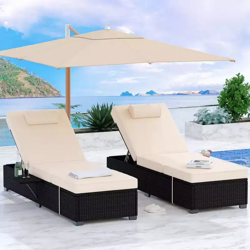 Patio Chaise Lounge Chair, 5-Positions Adjustable Wicker Outdoor Lounge Chairs with Side Table for Poolside, Deck
