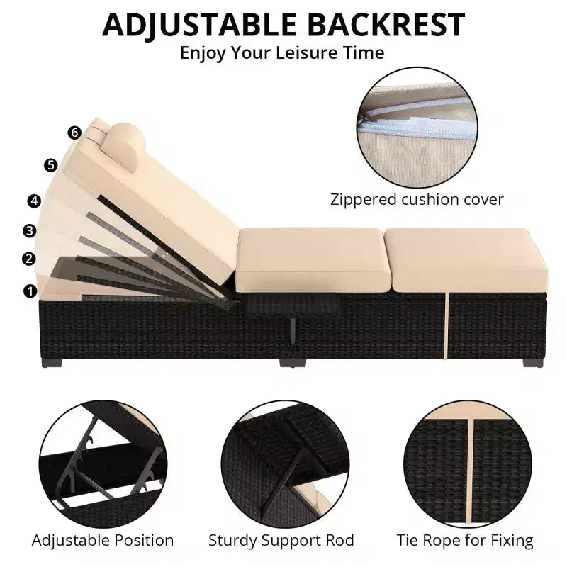 Patio Chaise Lounge Chair, 5-Positions Adjustable Wicker Outdoor Lounge Chairs with Side Table for Poolside, Deck
