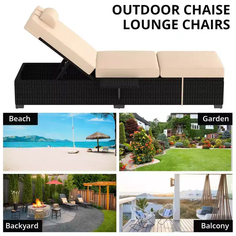 Patio Chaise Lounge Chair, 5-Positions Adjustable Wicker Outdoor Lounge Chairs with Side Table for Poolside, Deck