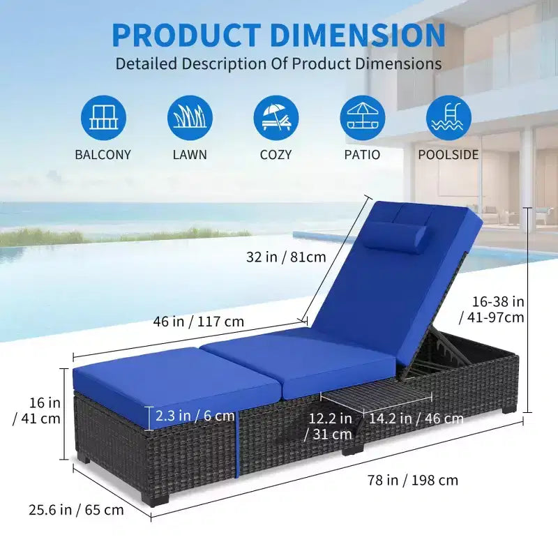 Patio Chaise Lounge Chair, 5-Positions Adjustable Wicker Outdoor Lounge Chairs with Side Table for Poolside, Deck