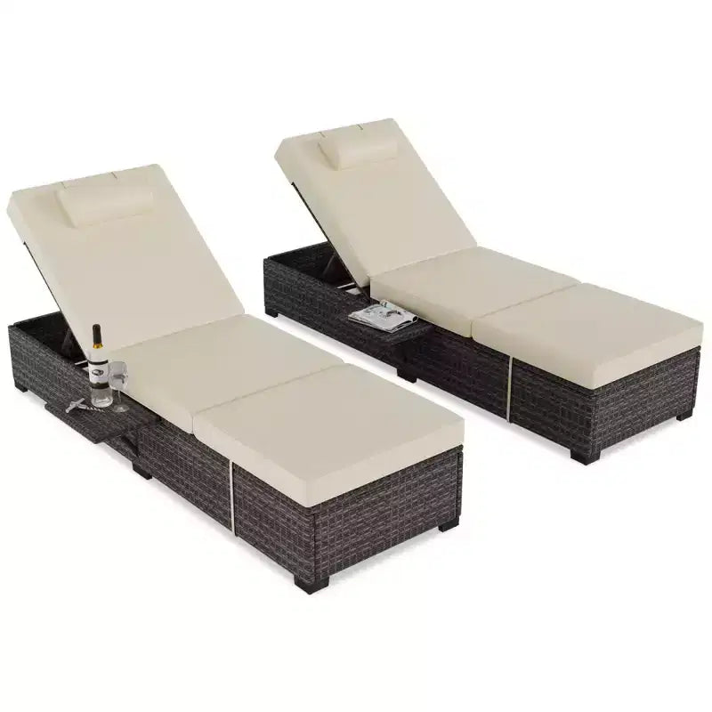 Patio Chaise Lounge Chair, 5-Positions Adjustable Wicker Outdoor Lounge Chairs with Side Table for Poolside, Deck