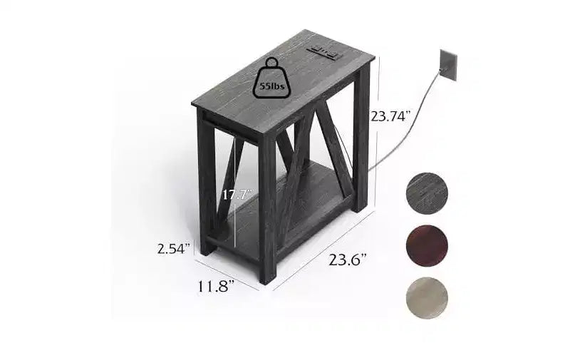DEXYLLO Tables d'appoint pour salon, lot de 2 avec station de charge, tables d'appoint de canapé avec étagère de rangement ouverte, ensembles de tables d'appoint minces de style ferme