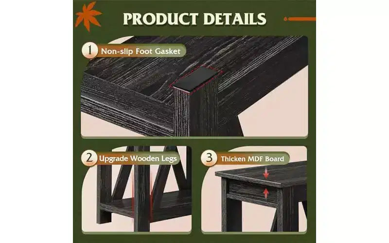 DEXYLLO Tables d'appoint pour salon, lot de 2 avec station de charge, tables d'appoint de canapé avec étagère de rangement ouverte, ensembles de tables d'appoint minces de style ferme