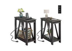 DEXYLLO End Tables Living Room Set of 2 with Charging Station, Sofa Side Tables with Open Storage Shelf, Slim Farmhouse End Table Sets