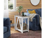 DEXYLLO Tables d'appoint pour salon, lot de 2 avec station de charge, tables d'appoint de canapé avec étagère de rangement ouverte, ensembles de tables d'appoint minces de style ferme