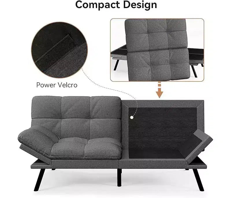 Dyonery Convertible Futon Sofa Bed with Adjustable Backrest & Removable Armrests, Foldable Sleeper Loveseat for Small Space Living Room