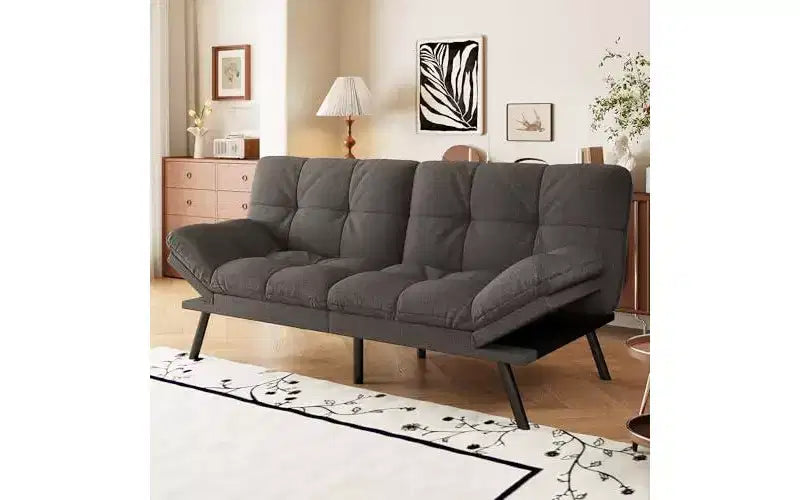 Dyonery Convertible Futon Sofa Bed with Adjustable Backrest & Removable Armrests, Foldable Sleeper Loveseat for Small Space Living Room