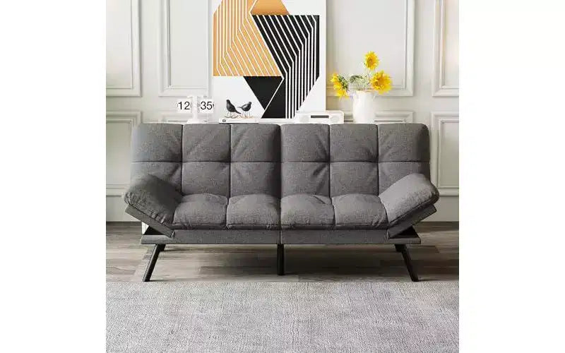 Dyonery Convertible Futon Sofa Bed with Adjustable Backrest & Removable Armrests, Foldable Sleeper Loveseat for Small Space Living Room