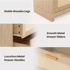 Acekool 8-Drawer Rattan Dresser, Boho Modern Chest with Woven Fronts & Storage Organizers for Bedroom, Hallway, Living Room - Natural