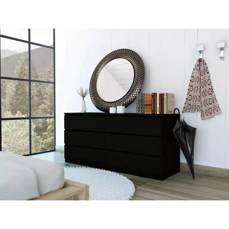 Commode de chambre Okak moderne et élégante avec 6 tiroirs doubles, commode de rangement spacieuse pour salon, couloir, entrée