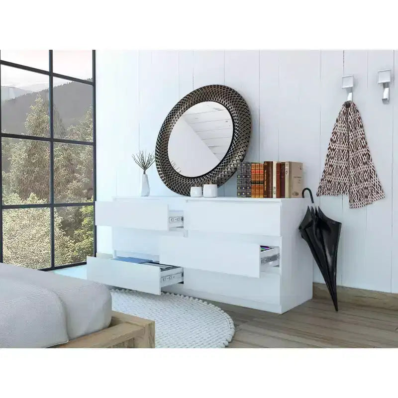 Commode de chambre Okak moderne et élégante avec 6 tiroirs doubles, commode de rangement spacieuse pour salon, couloir, entrée