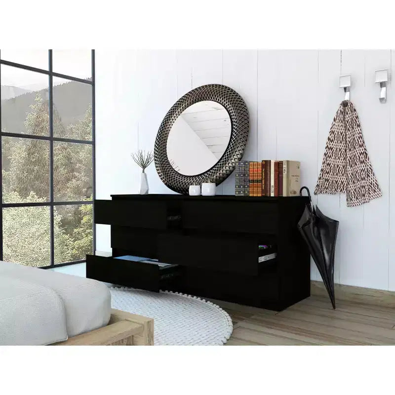 Commode de chambre Okak moderne et élégante avec 6 tiroirs doubles, commode de rangement spacieuse pour salon, couloir, entrée