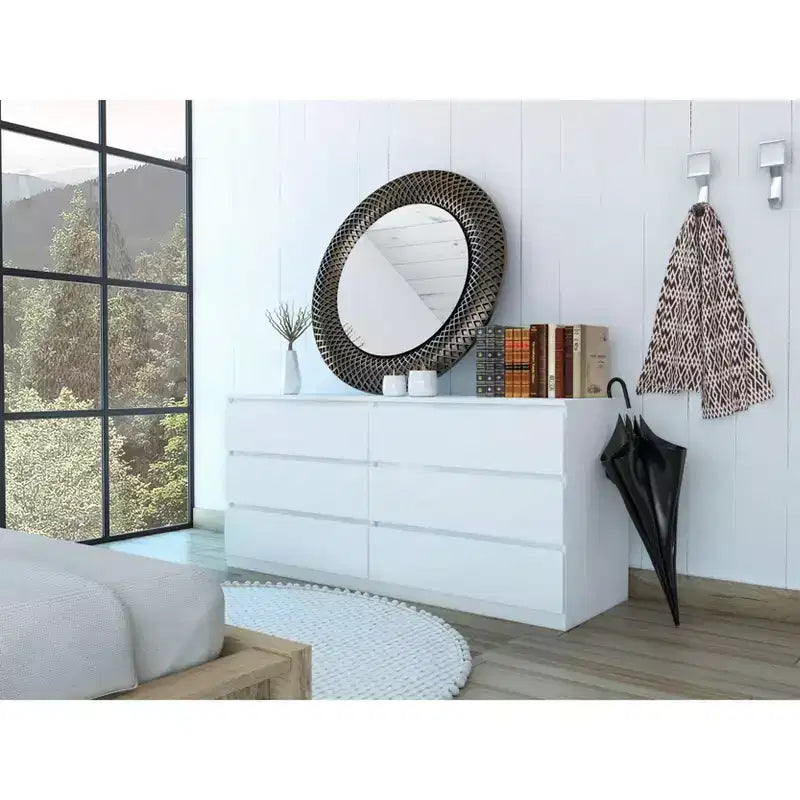 Okak Modern Elegant Bedroom Dresser Nightstand with 6 Double Drawers Ample Storage Chest Cabinet for Living Room Hallway Entryway