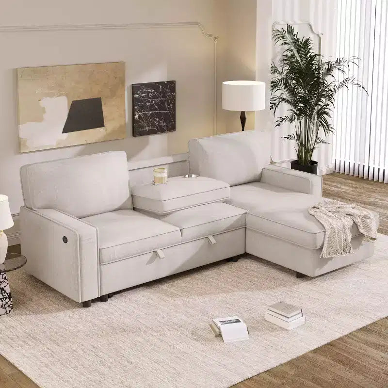 Okak Luxury U-Shaped Sectional Sofa Couch with Hidden Storage Box, 3 Seat Upholstered Sofa W/2 Cup Holder,USB Port for Living Room,Apartment