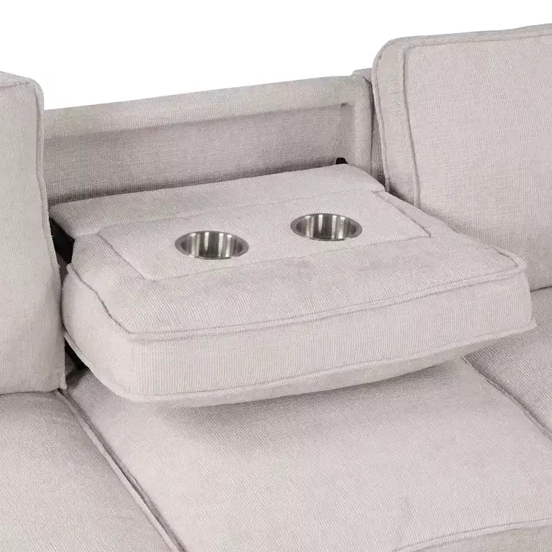 Canapé d'angle de luxe en U Okak avec rangement dissimulé, canapé 3 places rembourré avec 2 porte-gobelets, port USB pour salon, appartement