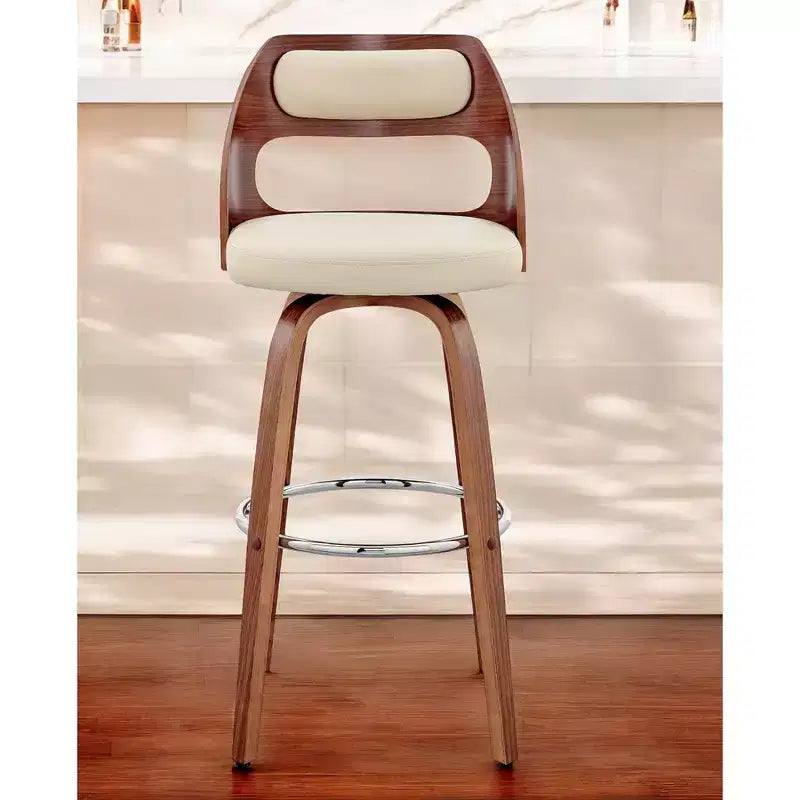 Chaise de bar pivotante HomeRoots 30 en similicuir crème et marron
