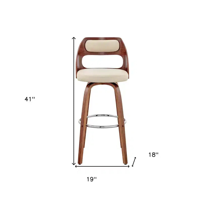 Chaise de bar pivotante HomeRoots 30 en similicuir crème et marron