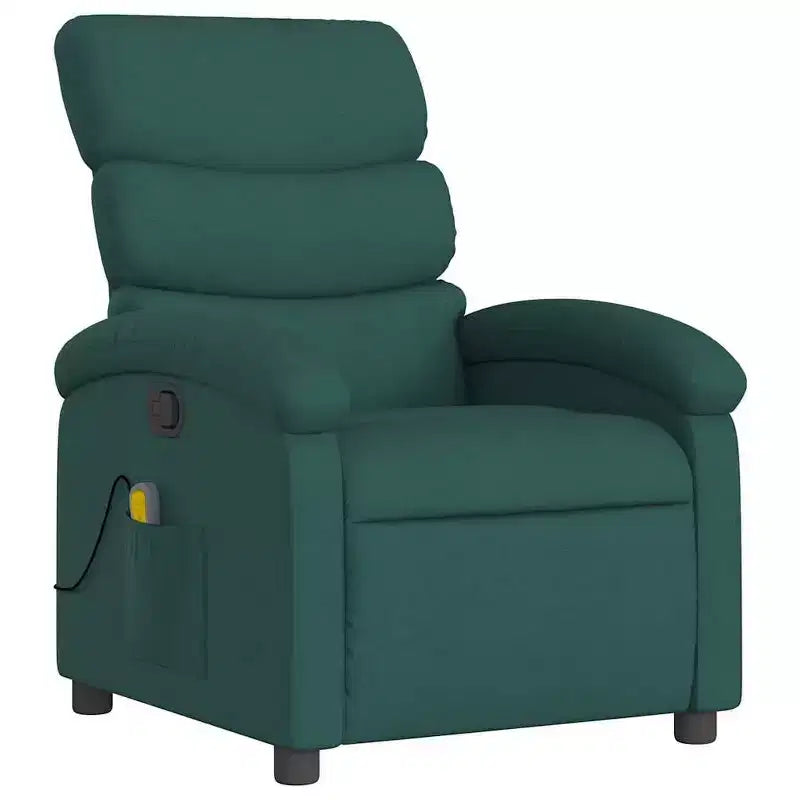 vidaXL Massage Recliner Chair-Manual Adjustable Armchair-Vibration Massage-Dark Green Fabric-Sturdy Frame-Living Room Comfort