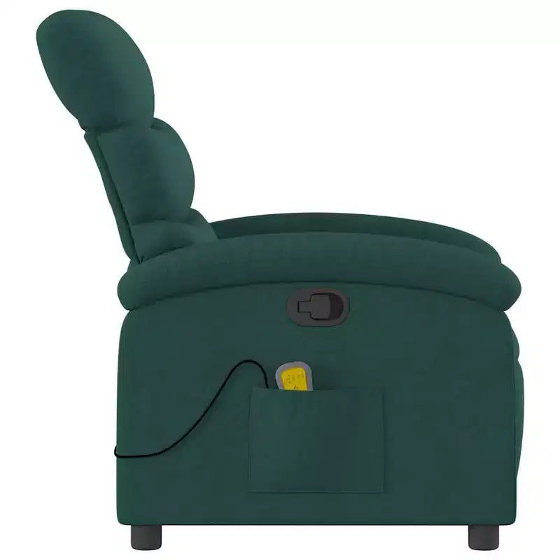vidaXL Massage Recliner Chair-Manual Adjustable Armchair-Vibration Massage-Dark Green Fabric-Sturdy Frame-Living Room Comfort