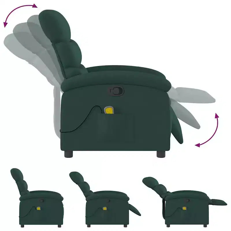 vidaXL Massage Recliner Chair-Manual Adjustable Armchair-Vibration Massage-Dark Green Fabric-Sturdy Frame-Living Room Comfort