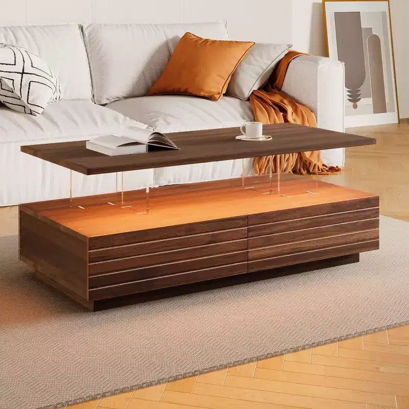 Okak 47.2 Table basse LED moderne, Table centrale rectangulaire à intensité variable intelligente avec 2 tiroirs cachés et commande tactile pour salon/cinéma maison