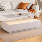 Okak 47.2 Table basse LED moderne, Table centrale rectangulaire à intensité variable intelligente avec 2 tiroirs cachés et commande tactile pour salon/cinéma maison