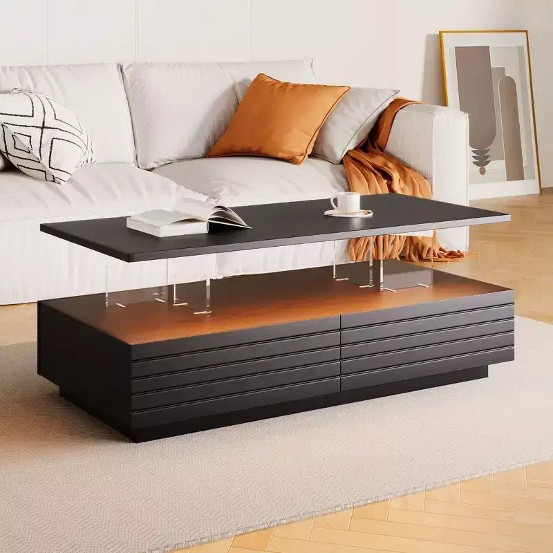 Okak 47.2 Table basse LED moderne, Table centrale rectangulaire à intensité variable intelligente avec 2 tiroirs cachés et commande tactile pour salon/cinéma maison