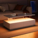 Okak 47.2 Table basse LED moderne, Table centrale rectangulaire à intensité variable intelligente avec 2 tiroirs cachés et commande tactile pour salon/cinéma maison