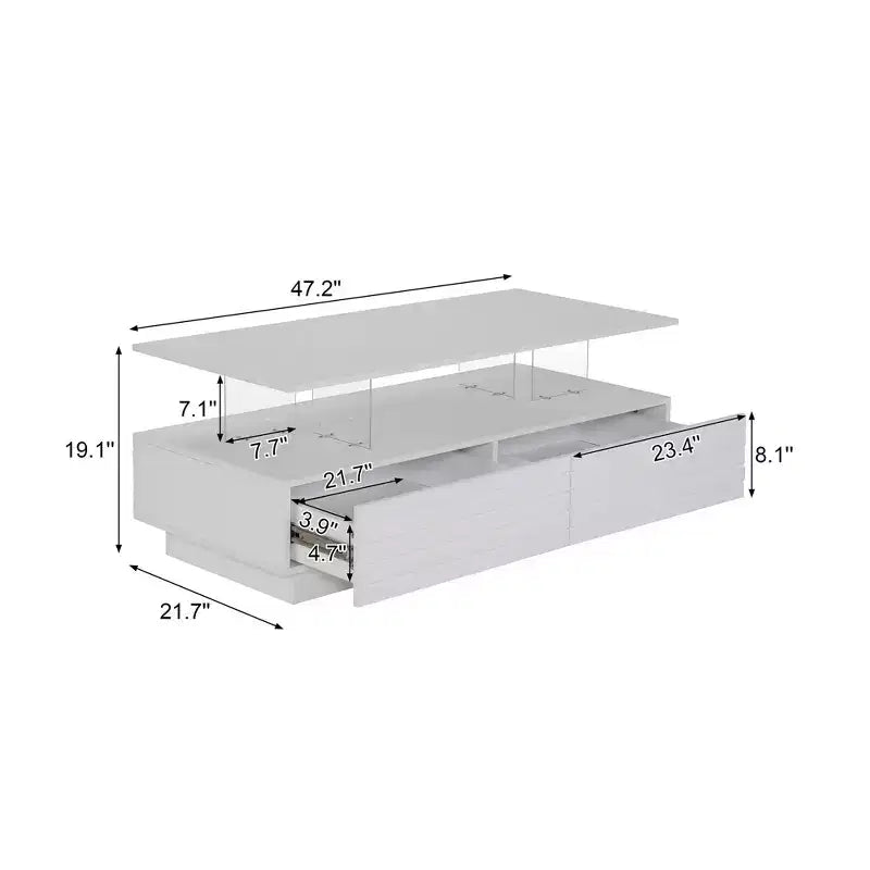 Okak 47.2 Table basse LED moderne, Table centrale rectangulaire à intensité variable intelligente avec 2 tiroirs cachés et commande tactile pour salon/cinéma maison
