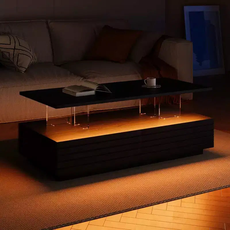 Okak 47.2 Table basse LED moderne, Table centrale rectangulaire à intensité variable intelligente avec 2 tiroirs cachés et commande tactile pour salon/cinéma maison