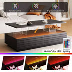 Okak 47.2 Table basse LED moderne, Table centrale rectangulaire à intensité variable intelligente avec 2 tiroirs cachés et commande tactile pour salon/cinéma maison