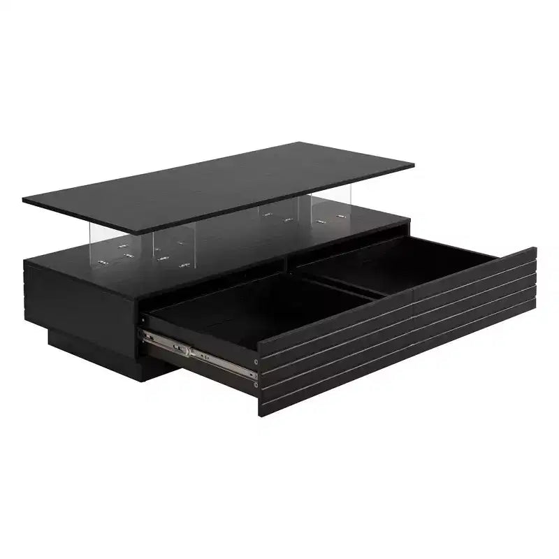 Okak 47.2 Table basse LED moderne, Table centrale rectangulaire à intensité variable intelligente avec 2 tiroirs cachés et commande tactile pour salon/cinéma maison
