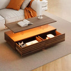 Okak 47.2 Table basse LED moderne, Table centrale rectangulaire à intensité variable intelligente avec 2 tiroirs cachés et commande tactile pour salon/cinéma maison