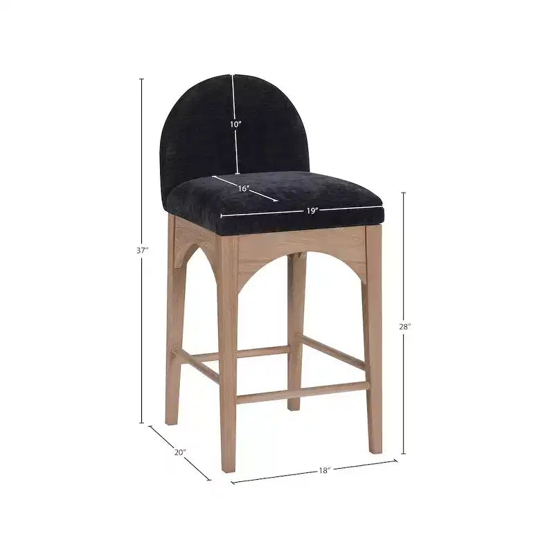 Meridian Furniture,Waldorf Black Chenille Fabric Stool
