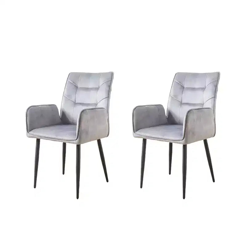 ModernLuxe Set of 2 Dining Chairs Velvet Upholstered Accent Chairs with Soft Cushioned Seat & Iron Frame, Armless Chairs Arm Chairs, Yellow/Gray