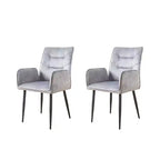 ModernLuxe Set of 2 Dining Chairs Velvet Upholstered Accent Chairs with Soft Cushioned Seat & Iron Frame, Armless Chairs Arm Chairs, Yellow/Gray