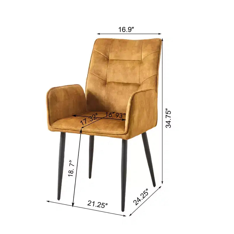 ModernLuxe Set of 2 Dining Chairs Velvet Upholstered Accent Chairs with Soft Cushioned Seat & Iron Frame, Armless Chairs Arm Chairs, Yellow/Gray