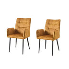 ModernLuxe Set of 2 Dining Chairs Velvet Upholstered Accent Chairs with Soft Cushioned Seat & Iron Frame, Armless Chairs Arm Chairs, Yellow/Gray