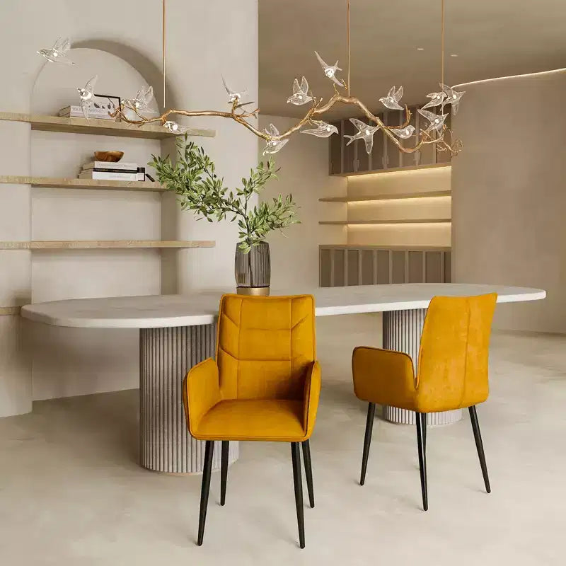 ModernLuxe Set of 2 Dining Chairs Velvet Upholstered Accent Chairs with Soft Cushioned Seat & Iron Frame, Armless Chairs Arm Chairs, Yellow/Gray