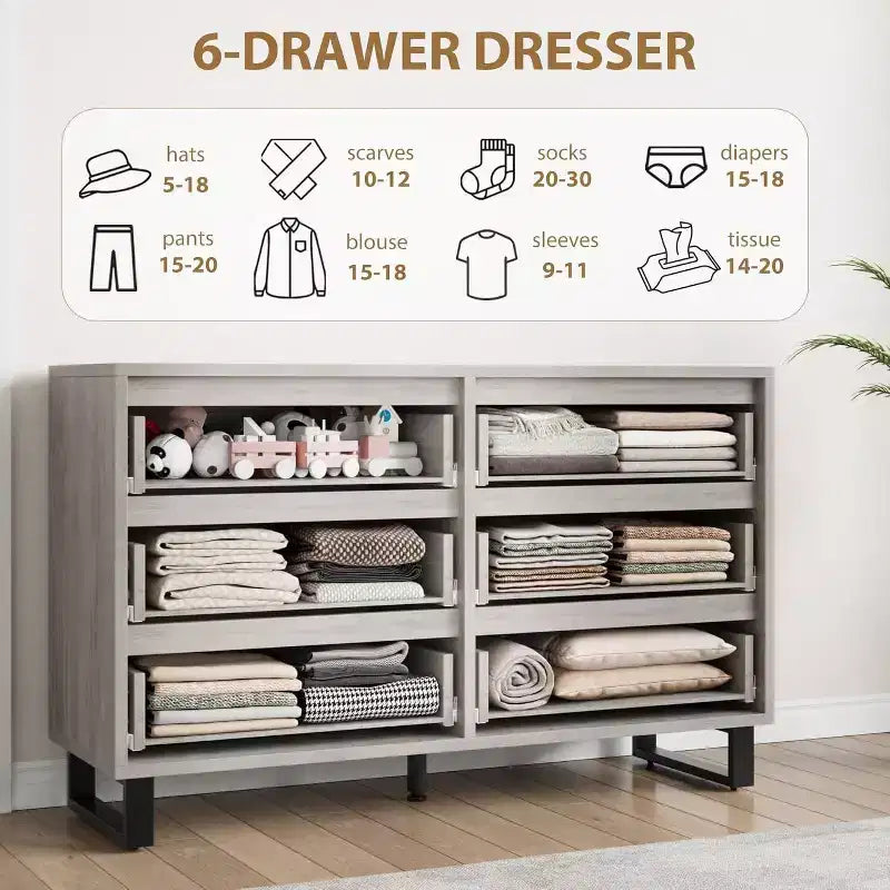 Acekool 6-Drawer Dresser - Versatile Storage for Any Room