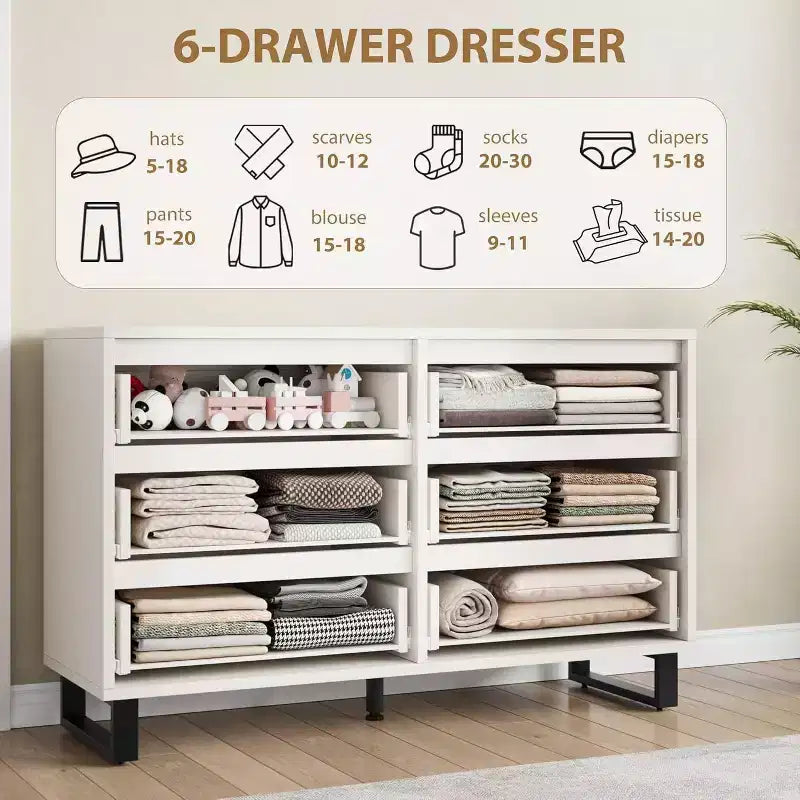 Acekool 6-Drawer Dresser - Versatile Storage for Any Room